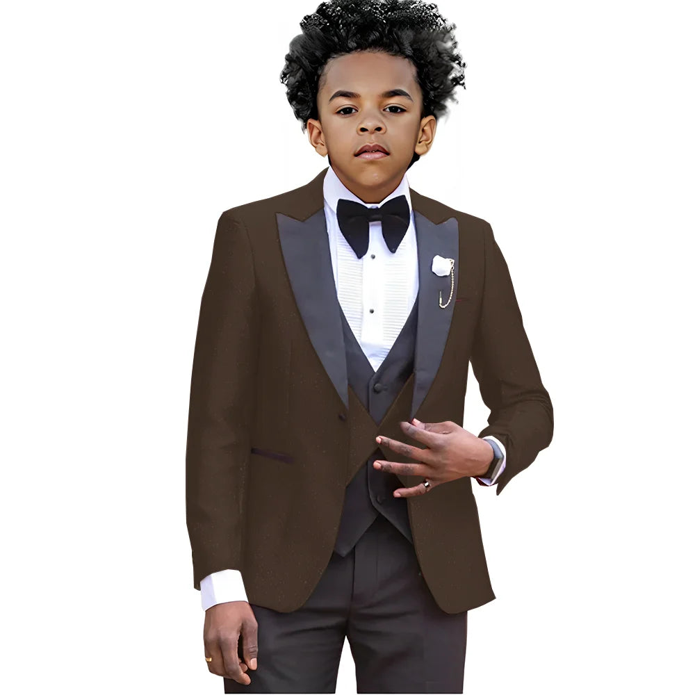 Boy Suits For Wedding Luxury Tuxedos 3 Pieces Slim Fit Boy Wear Party Prom Blazer Vest With Pants Custom Made