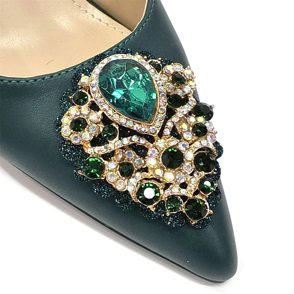 Italian 2024 Fashion Design Diamond Chain Full Diamond Bag And Pointed High Heels Noble And Generous Decoration Full Diamond