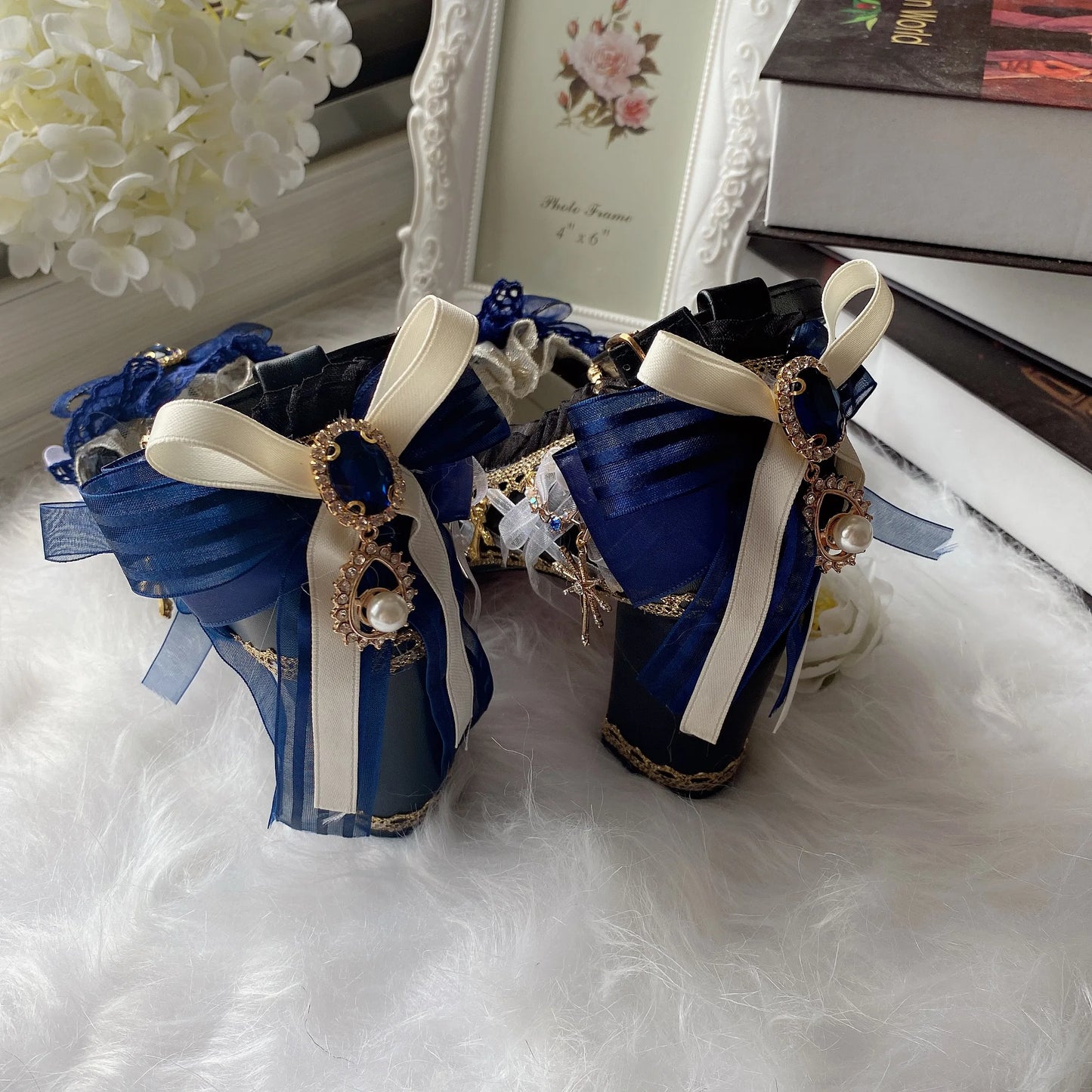 Cos Girl Heart Lolita Handmade Round Head High Heel Lo Shoes Japanese Sweet Loli Girl Tea Party Flower Wedding High Heel Shoes