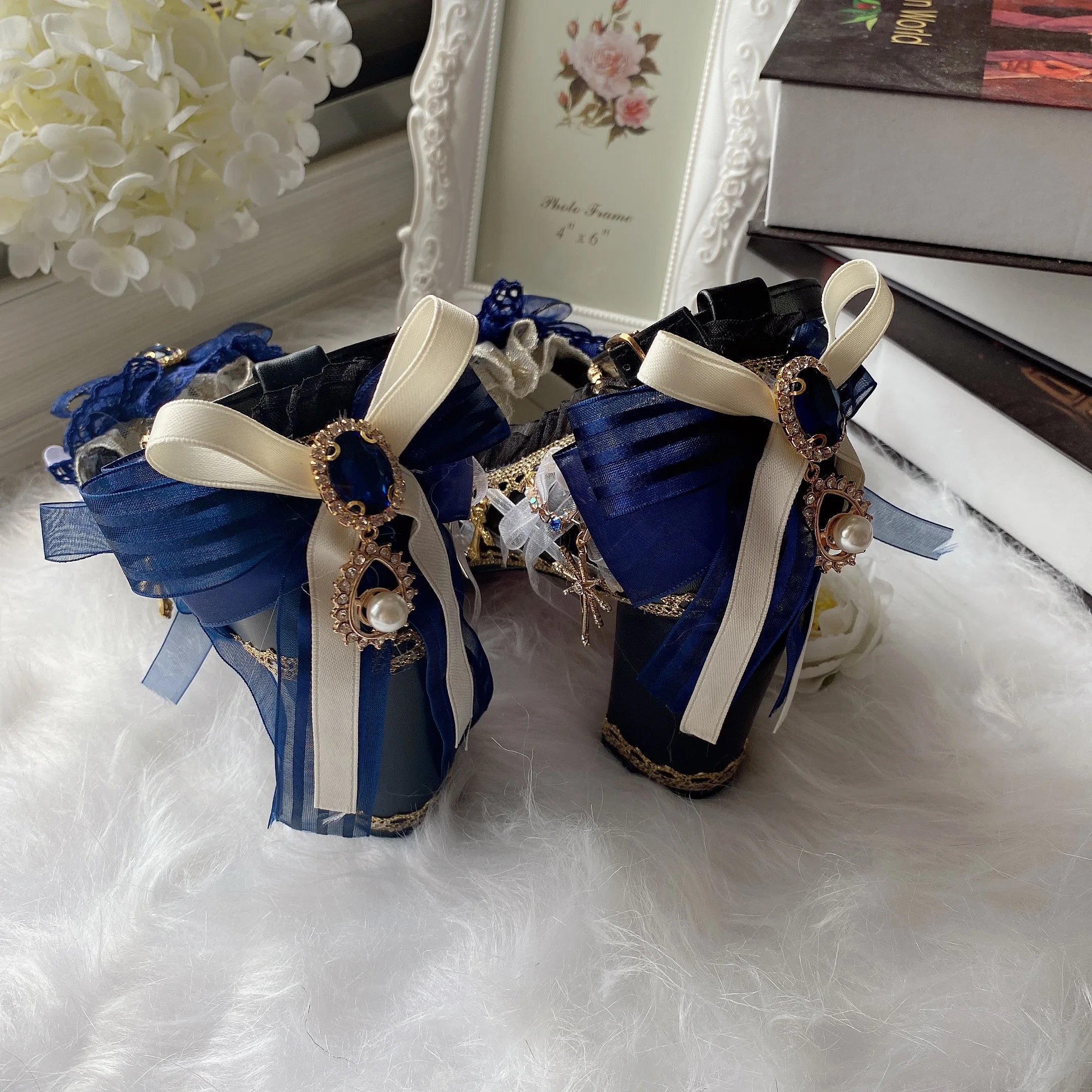 Cos Girl Heart Lolita Handmade Round Head High Heel Lo Shoes Japanese Sweet Loli Girl Tea Party Flower Wedding High Heel Shoes
