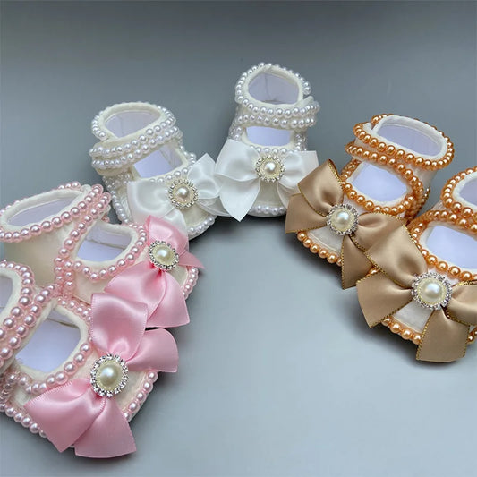 Dollbling Baby Shoes Baby Girl Shoes Wedding Party Photography First Walker Sewing Pearls