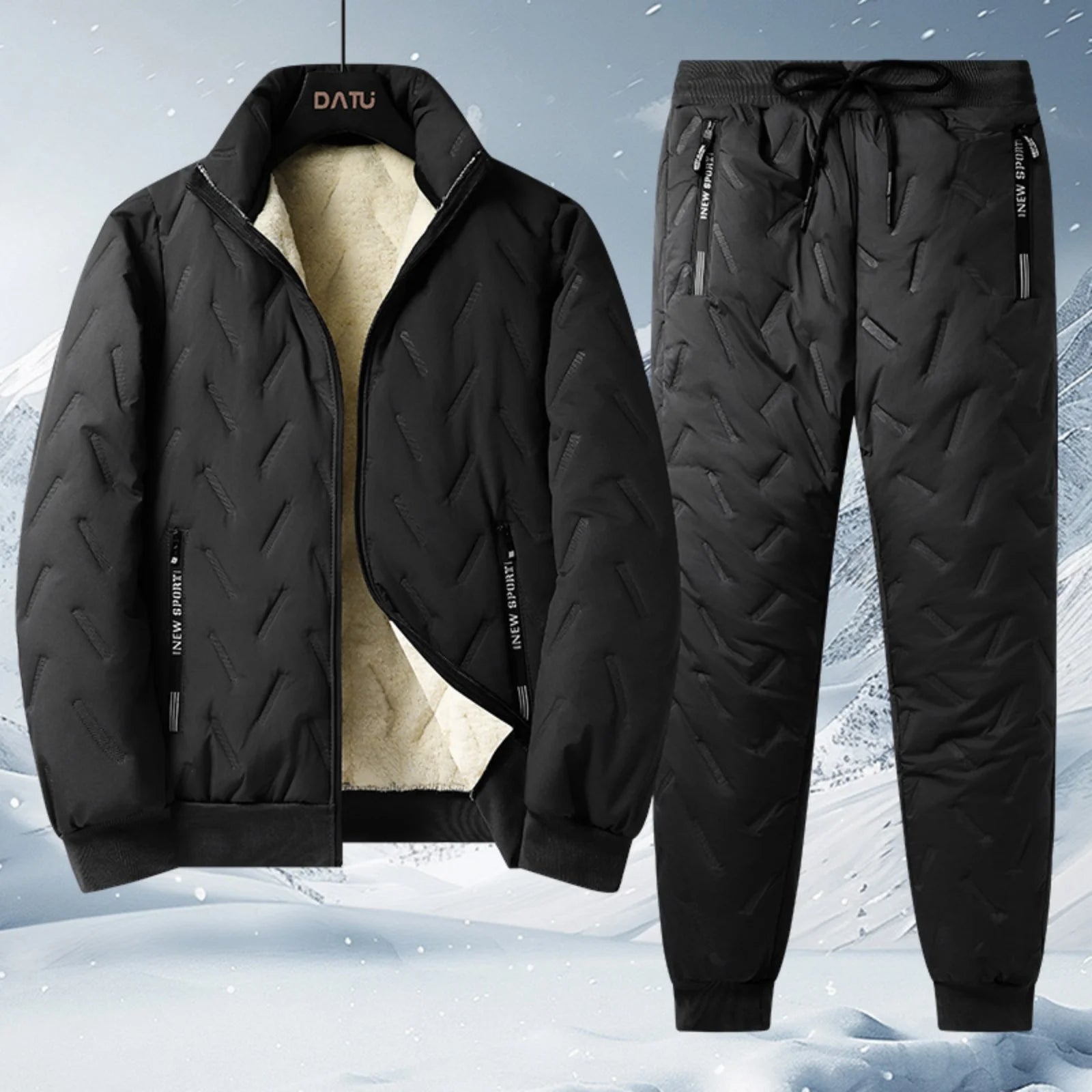 Winter Men'S Thick Solid Color Casual Zippered Pocket Sports Pants Velvet Warm Jacket Suitable For Outdoor Daily Wear