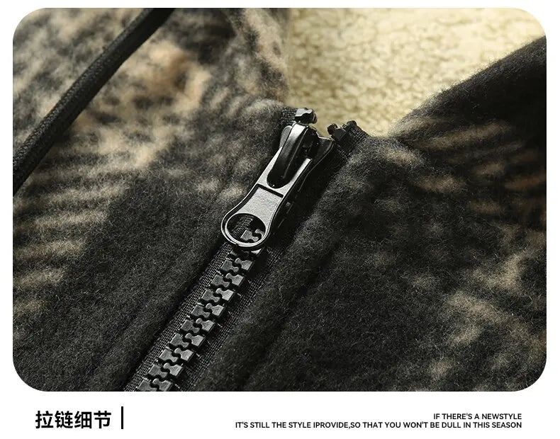 Winter Fashionable Trendy Grid Thickened Warm Lamb Fleece Jacket for Men's Casual Loose Sports Large Size High Quality Jacket