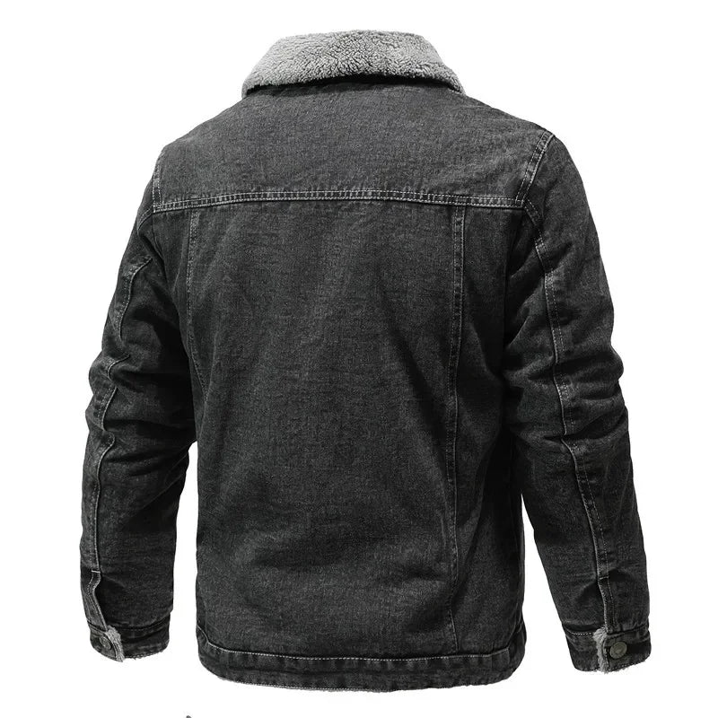 Men Winter Black Denim Jackets Fleece Warm Coats Good Quality Male Casual Winter Jackets Outwear Casual Coats Winter Clothes 4XL