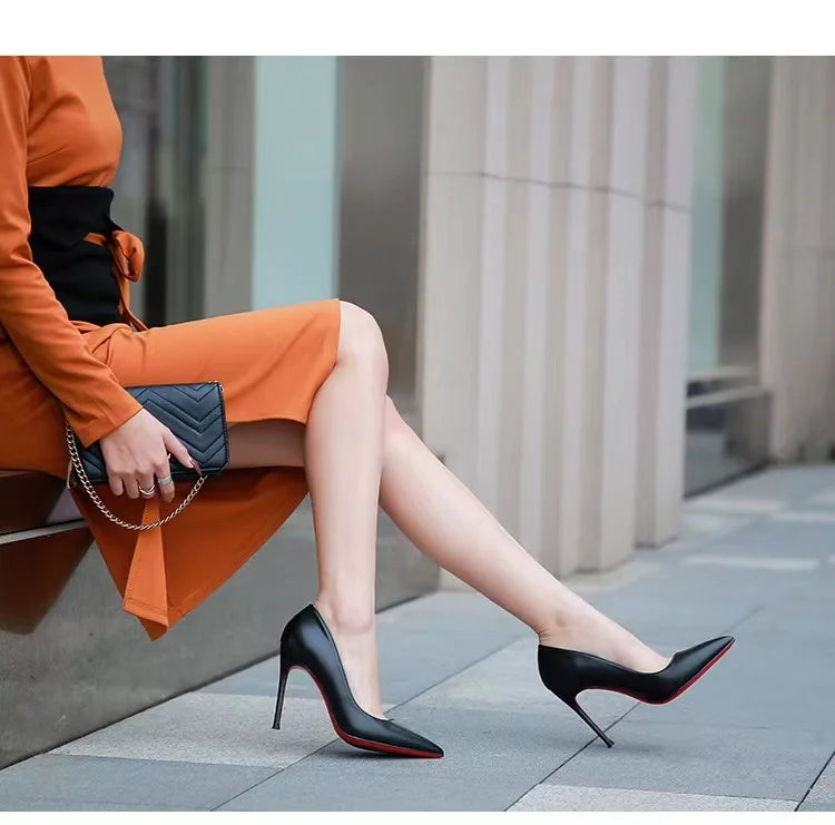 Heels for women Pointed toe Luxury Brand Women's High Heels Red soled Pumps Red Bottoms Matte Stiletto Ladies elegant shoes 12cm