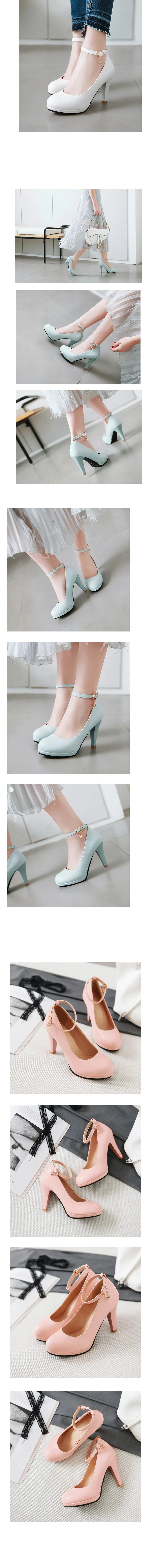 High Quality White Wedding Shoes Women Pumps High Heels Shoes With Ankle Strap Shallow Ladies Office Party Dress Shoes 31-46