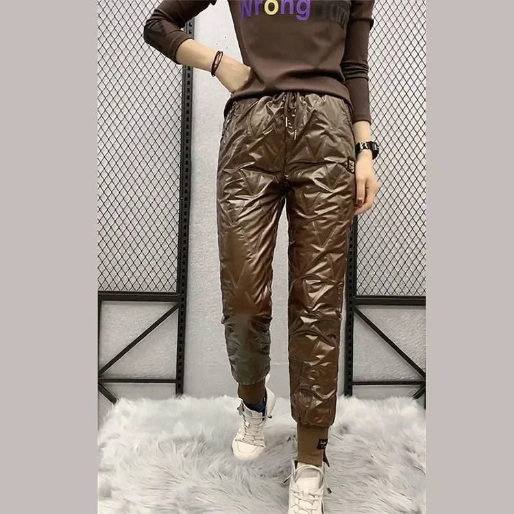 Autumn Winter Cotton Trousers Women's Snow Waterproof Warm Pants 2025 New Winter Drawstring Thicken Casual  Harem Pants