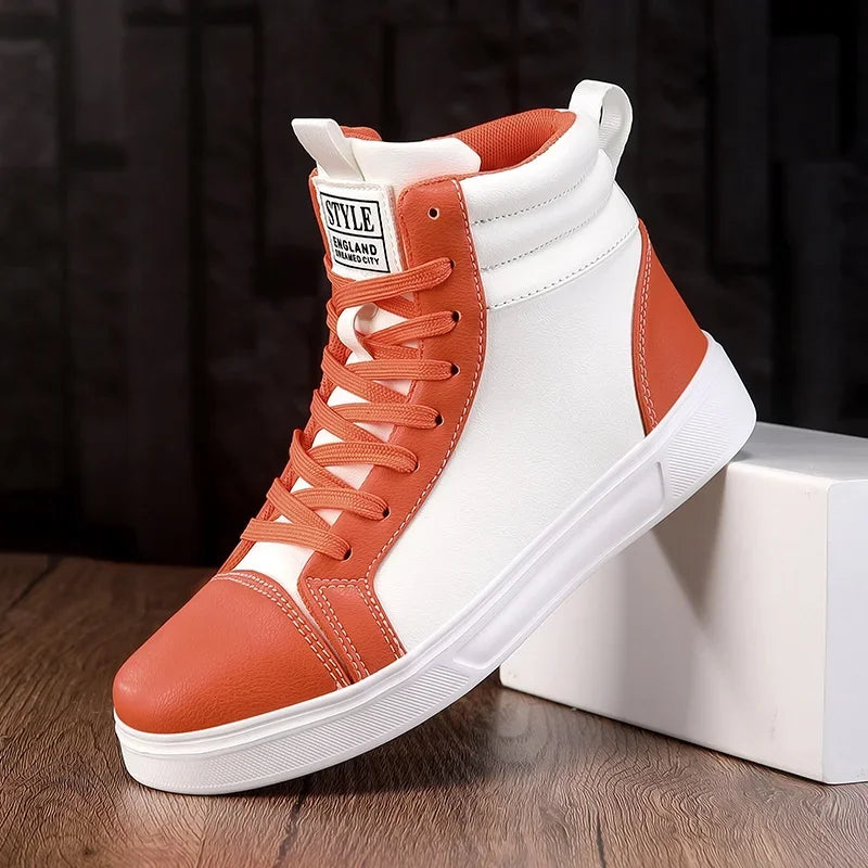 2025 Spring Fashion Red Men's Sneakers High Top Skateboarding Shoes for Men Women Comfortable Unisex Leather Sneakers Size 35-46