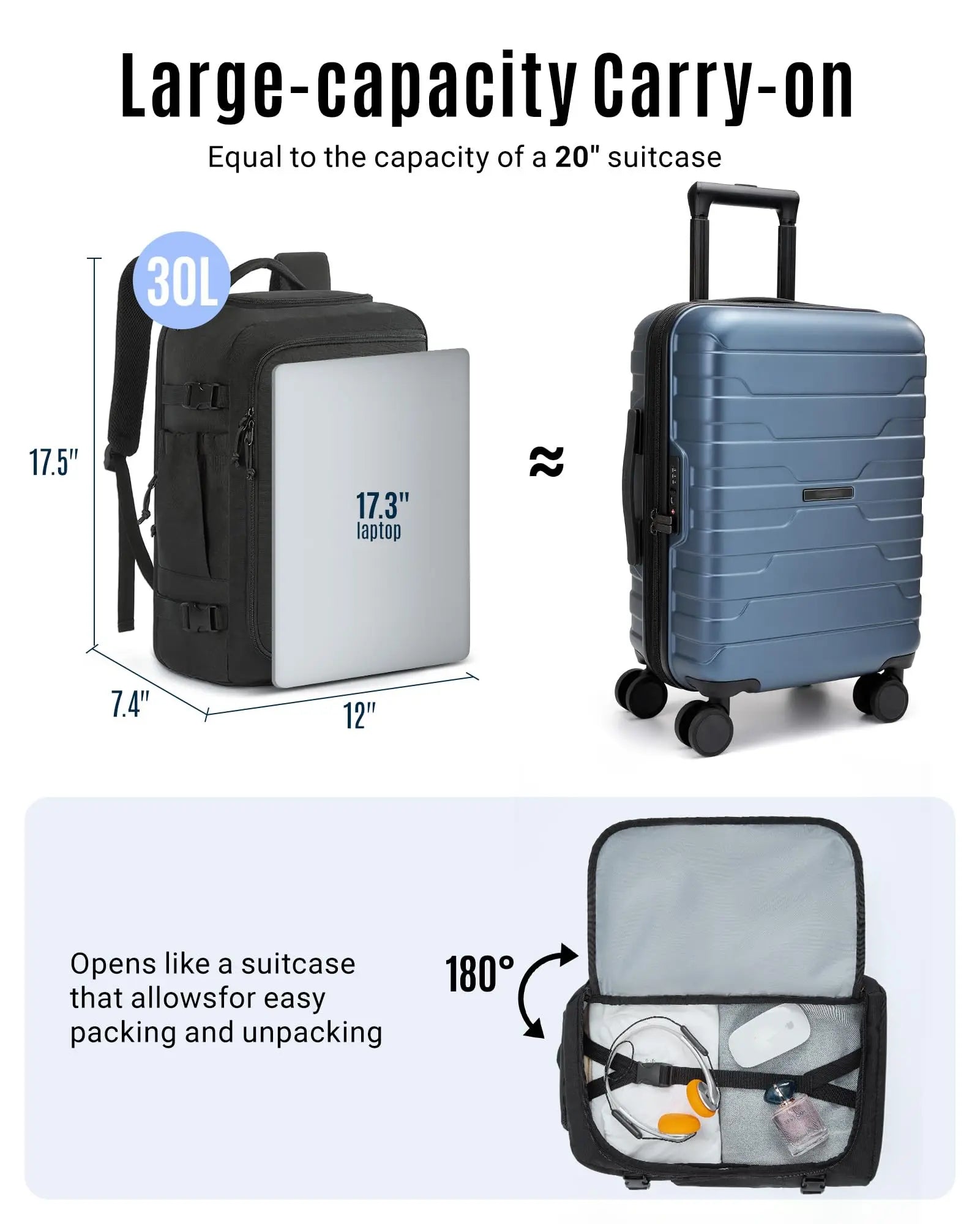 LIGHT FLIGHT Travel Backpack for Men TSA Large Airplane Cabin Backpack Lightweight Waterproof Laptop Backpack Urban Style