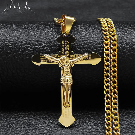 Christian Bible Stainless Steel Jesus Cross Long Necklace Men/Women Necklace Pendant Religious Jewelry acero inoxidable N6193S05