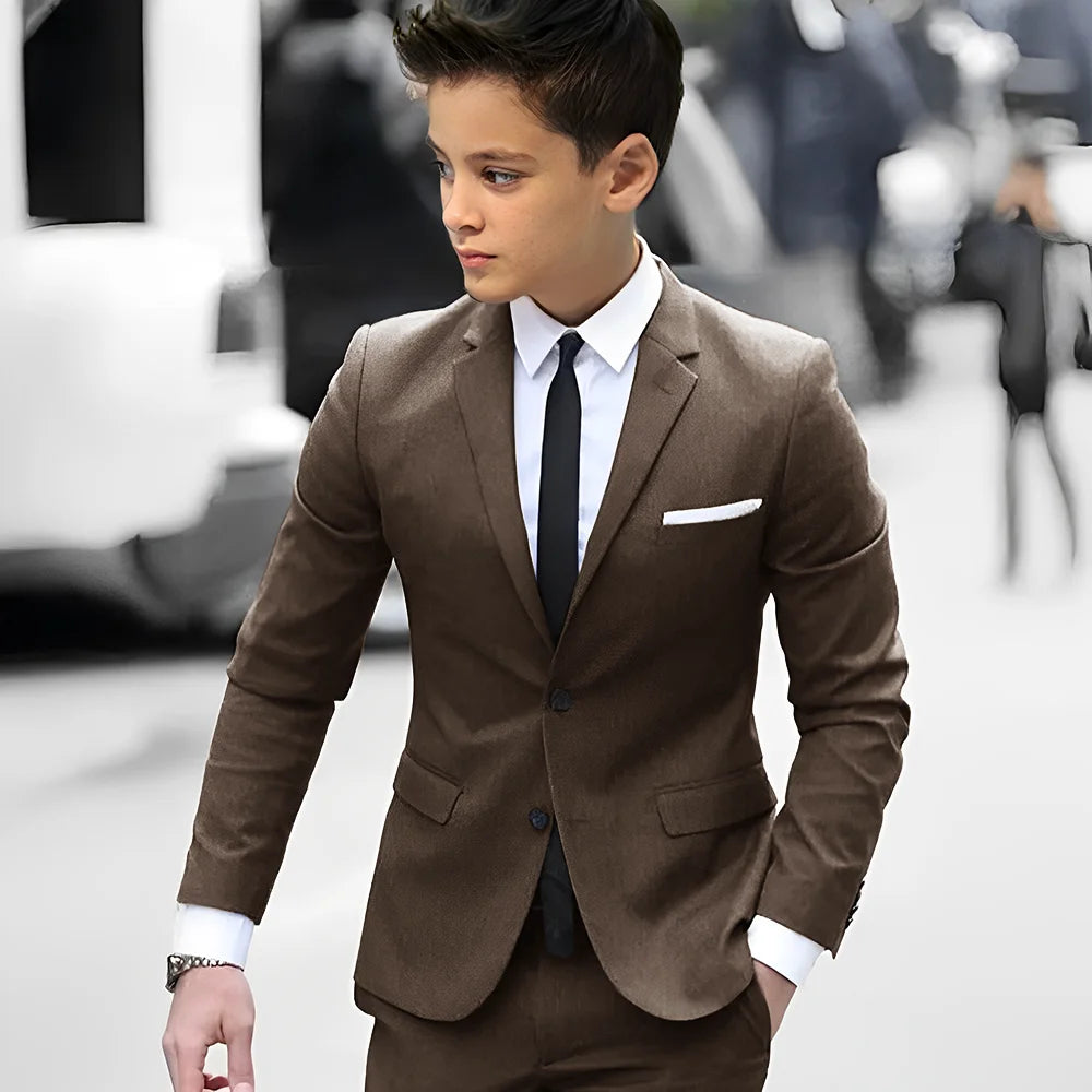 2 Piece Light Gray Boy Tuxedos For Wedding Notched Lapel Custom Kids Trim Fit Groomsmen Boy Suits