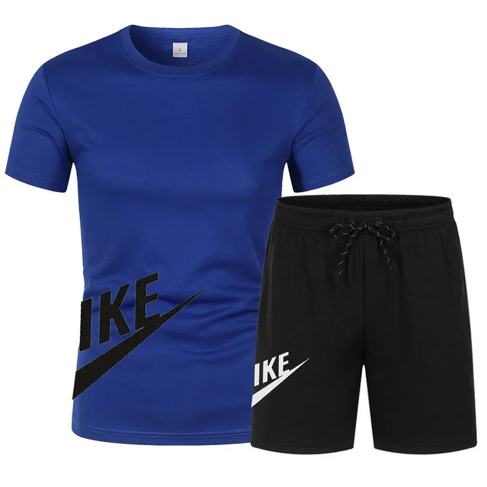 2025 Summer Sports Men's Suit Running 3d Printed Top Casual T-shirt + Shorts 2-piece Jogging Breathable Quick-drying Clothing