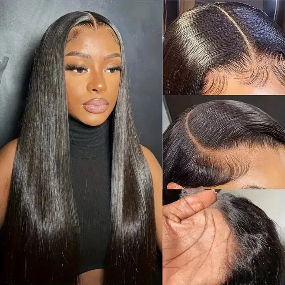 36 38 Inch 13x6 HD Transparent Bone Straight Lace Frontal Wigs 5x5 Glueless Wear and Go Human Hair Wig 200 Density for Women
