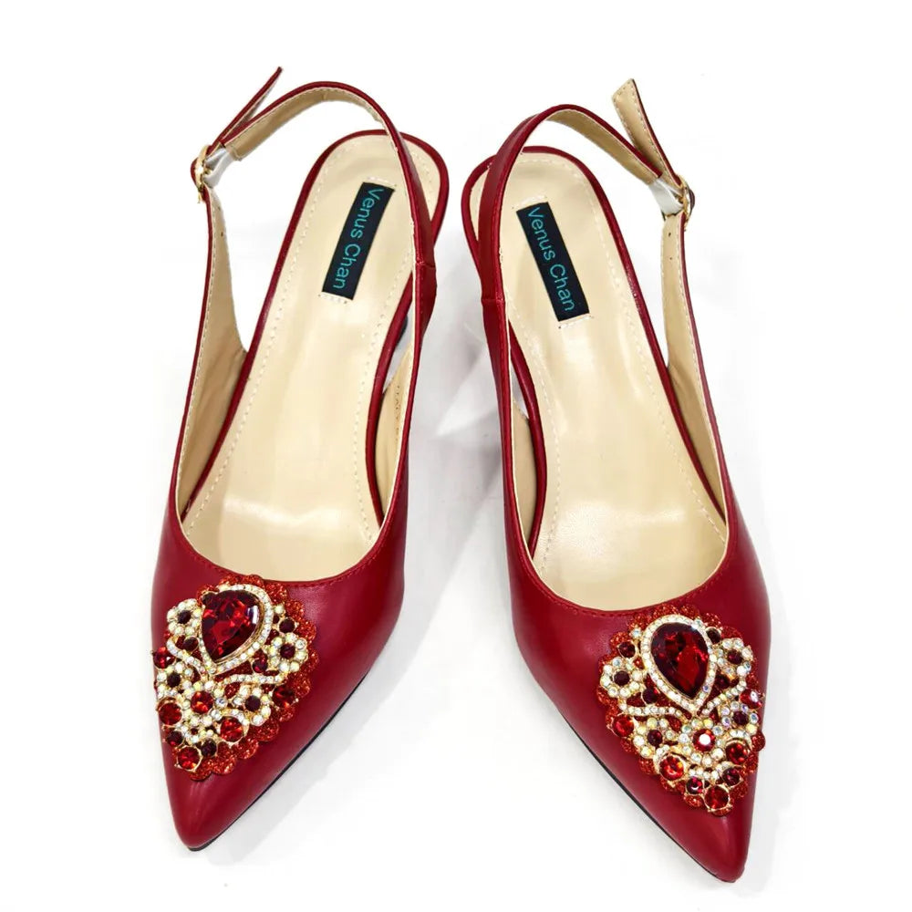 Italian 2024 Fashion Design Diamond Chain Full Diamond Bag And Pointed High Heels Noble And Generous Decoration Full Diamond