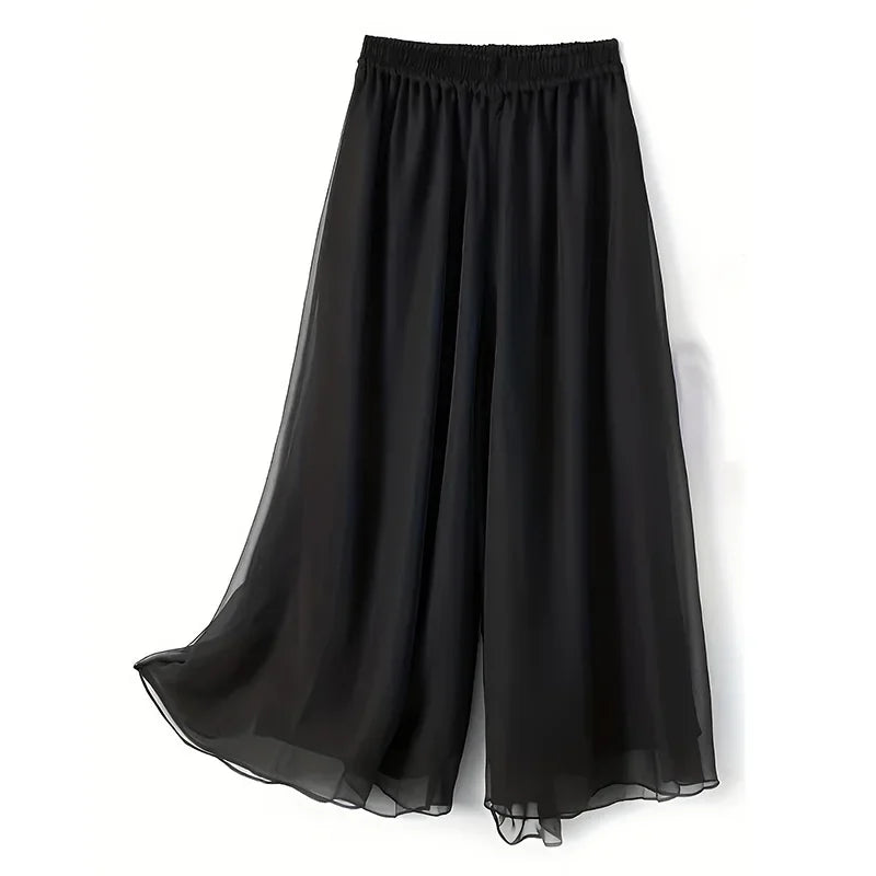 Thin chiffon wide leg pants for women in spring and summer, double layered drape, loose and slimming, cool long pants