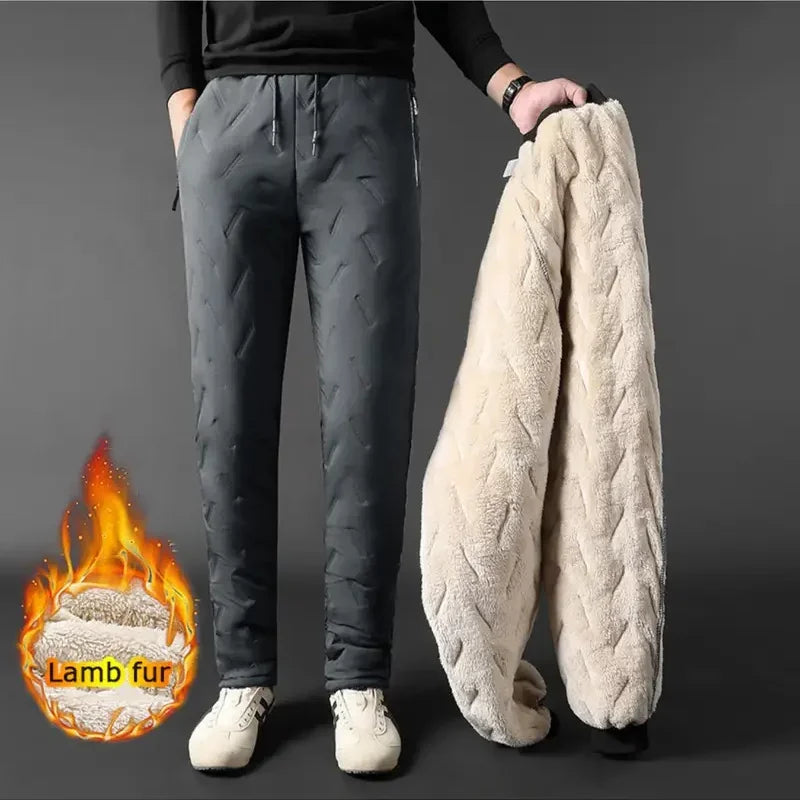 Winter Sweatwear Men Plush Thick Fleece Sweatpant Lambswool Thermal Trousers Casual Pants Waterproof Windproof Warm Cotton Pants