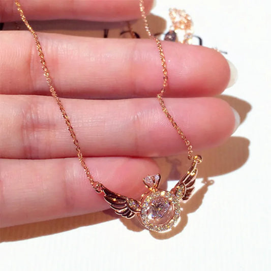 JUWANG Classic Retro Metal Luxury Rhinestone Super Shine Zircon Angle Wing Necklace For Women Sexy Stainless Steel Pendant 2023