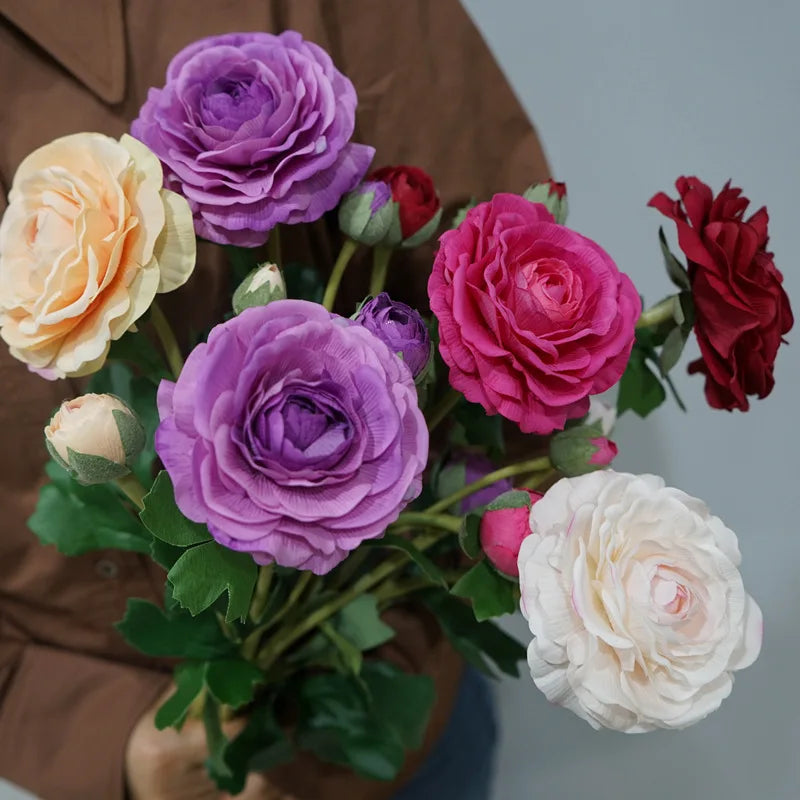 4Pc Hand Feel Moisturizing 3Heads Dew Lotus Artificial Real Touch Flowers Wedding Decor Bridal Bouquet Home Decoration Ornaments