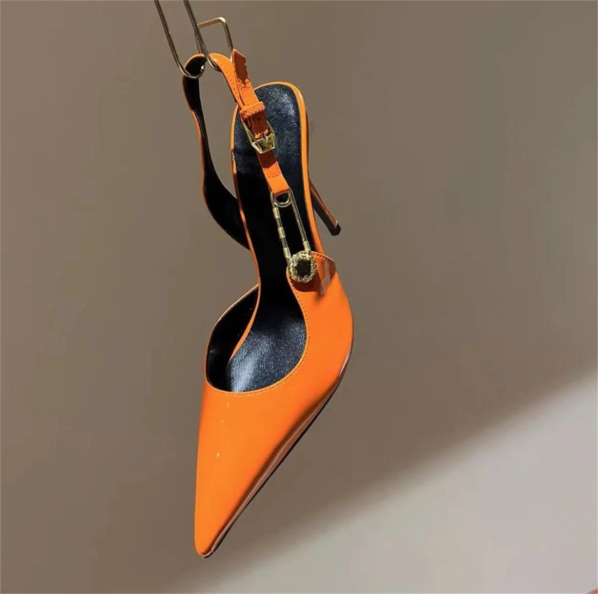 2025Women's Sexy Silk Rhinestone Pumps Belt Buckle Back Hollow Pointed Toe Thin Heel Sandals Pumps Female High Heels Party Shoes