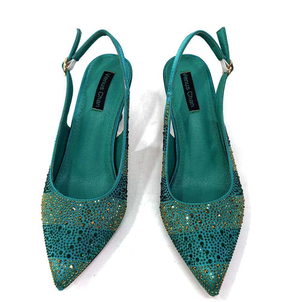 Venus Chan 2024 Hot Selling INS Pointed-Toe Luxury Style High Heels Sandal With Bag Set in Gold Color For Wedding Party Women