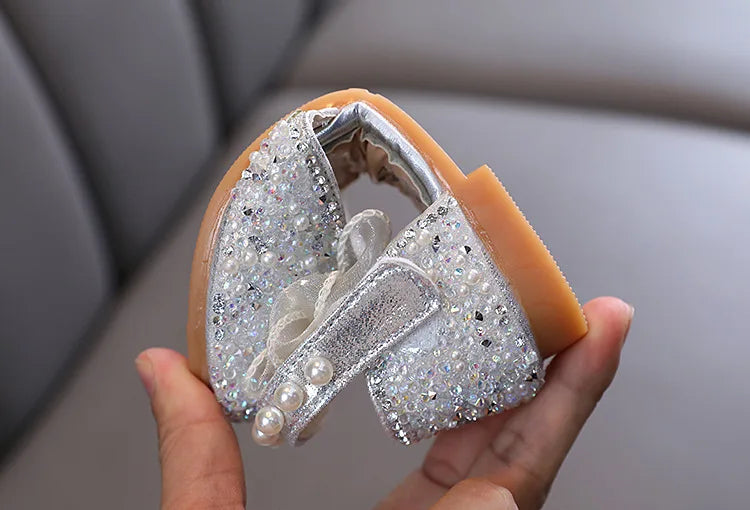 New Children Sandals Rhinestone Bow Wedding Princess Girls Sandal Party Dance Baby Student Flats Kids Performance Shoes H251