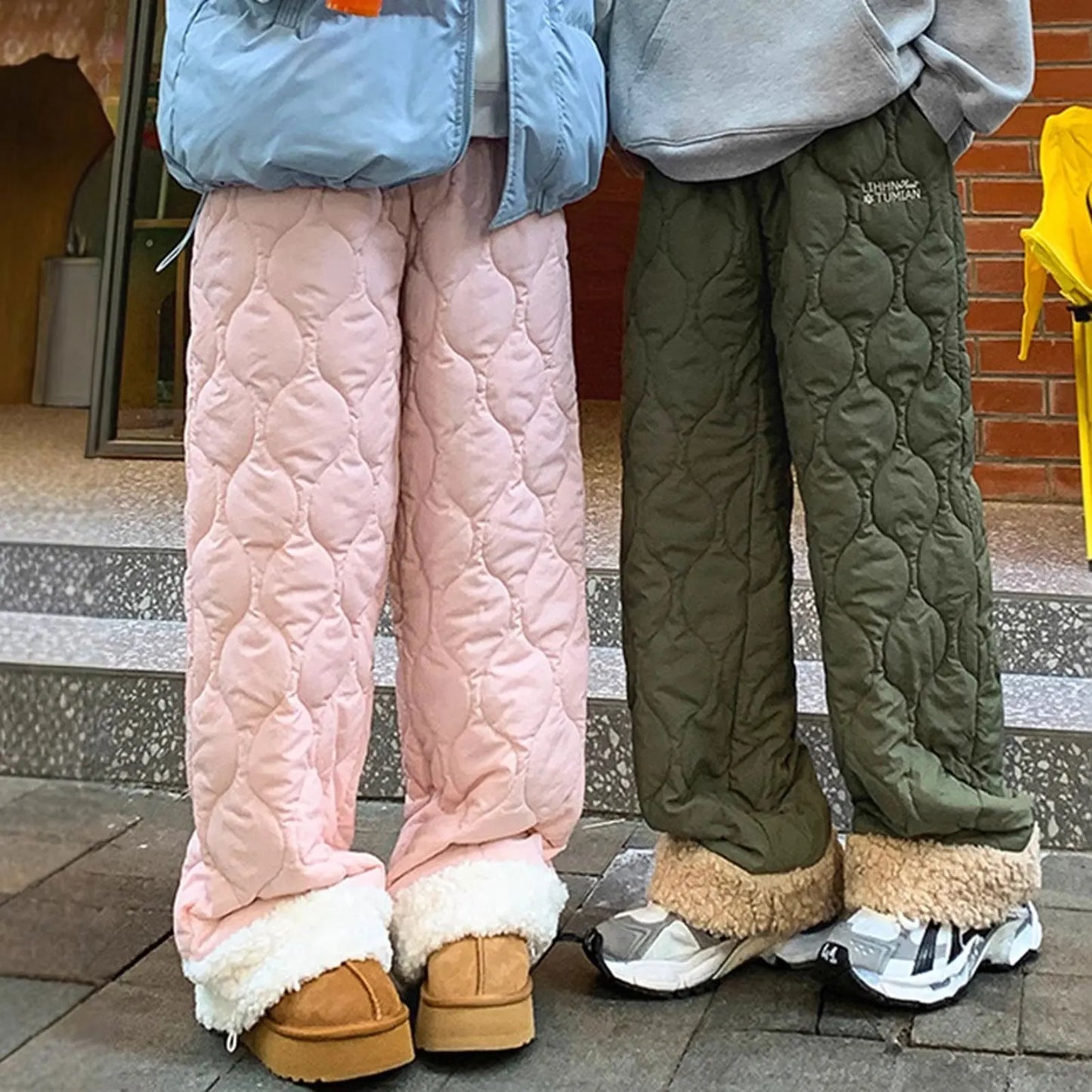 Winter Down Pants Fleeces Lines Windproof Women High Waist Warm Trousers Ultra Warm Water Repellent Loose Trousers 2025