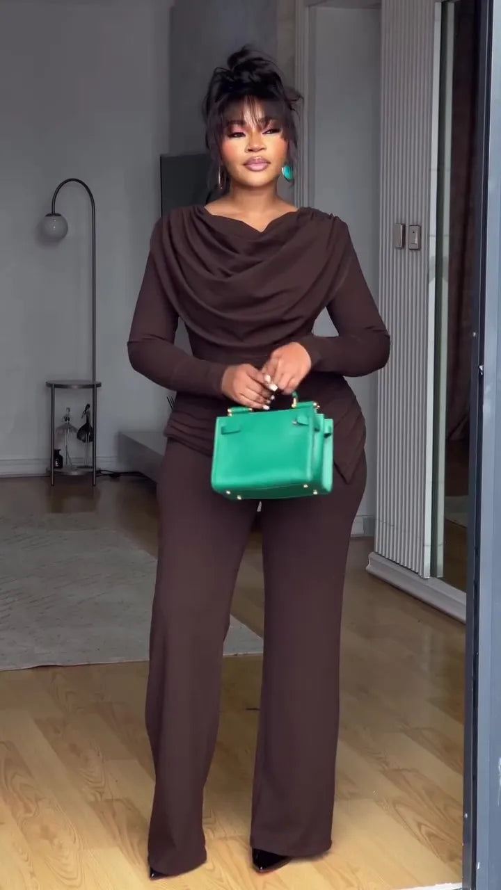 Swing Collar Ruched Jumpsuit Long Sleeve Solid Elegant Office Lady Asymmetric Hem Casual Vintage Ruched Slim Rompers Autumn