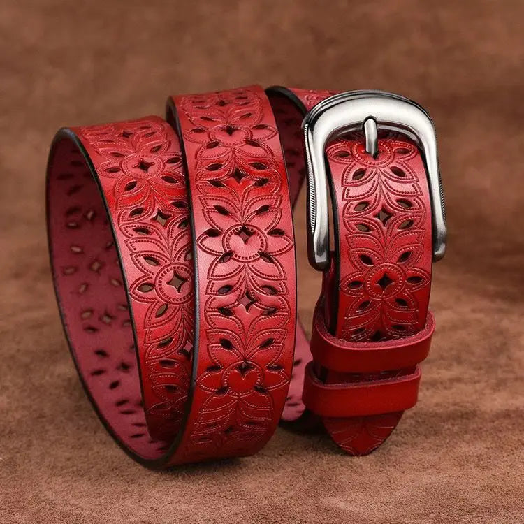 115CM New Belt Hollow Pattern Belt Ladies Trend Waistband Genuine Woman Belt Vintage Pin Buckle Imitation Leather Strap Jeans