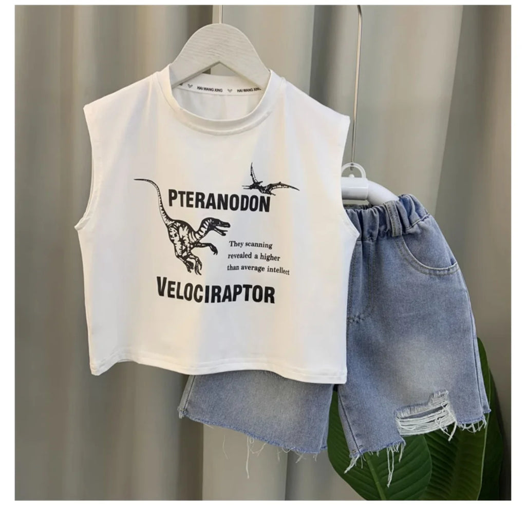 Boys Clothing Set New Fashion Baby Summer Sleeveless Clothing Children's Short Sleeve T-shirt Shorts Two Piece Set