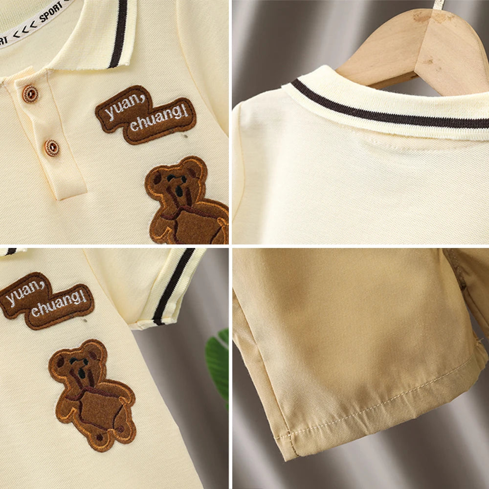 Boys' Summer Polo Shirt+Shorts Two Piece Set Clothing Summer New Children's Fashion Bear Short Sleeve Tracksuit 1 to 5 Years