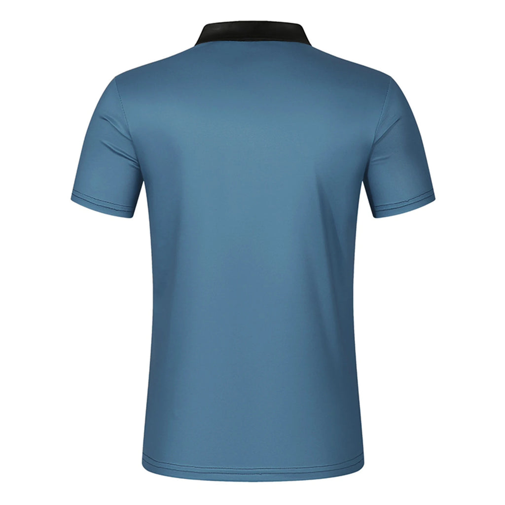 Men's Contrast Color Zipper Polo Shirt – Short Sleeve Lapel Golf Tee