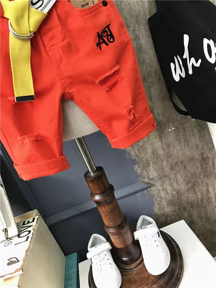 Boys' Summer 2024 New Set Summer Children's Clothing Children's Clothing Boys' Black T-shirt+Shorts Kids Outfits