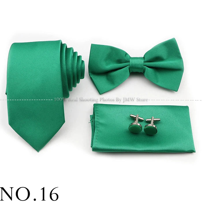 Hot Sale Purple Pink Sage Green Tie Set Polyester Necktie Bowtie Cufflink Brooch For Groom Suit Wedding Cravat Shirt Accessory