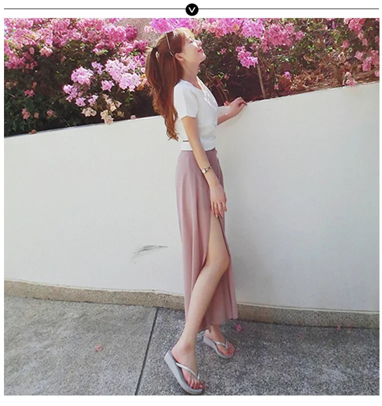 2024 Side Split Shorts Skirt Women's Summer Sweet Slim Chiffon Capris Skirts Female Korean Style Split Tulle Skirt Pants