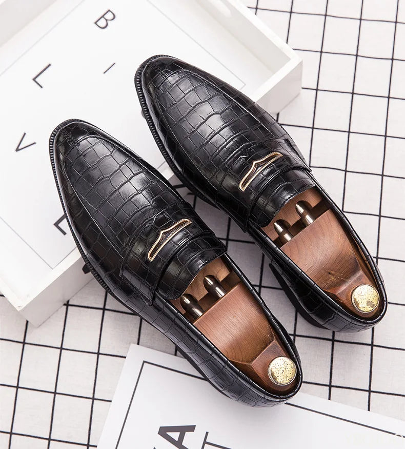 Men's Italian Classic Loafers – Red & Blue Leather Wedding Dress Shoes