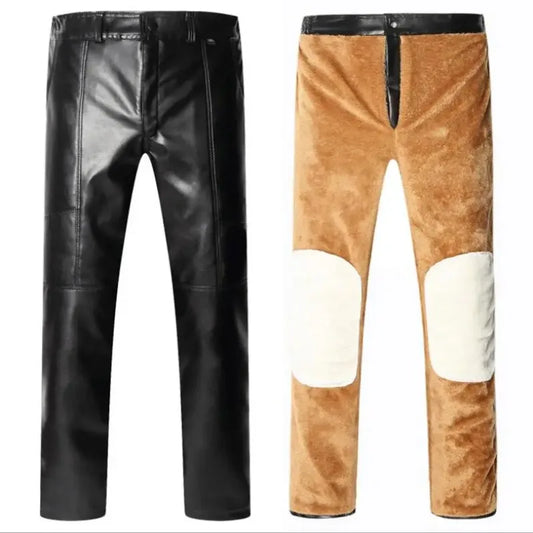New Winter Men Fleece Leather Pants Warm PU Leather Trousers Good Quality Large Size Wool liner Thicker Warm Winter Pants Size 5