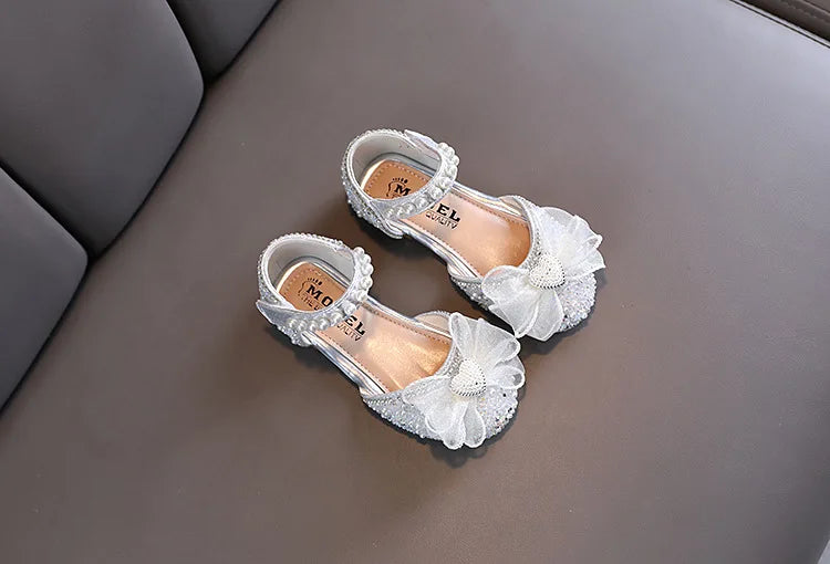New Children Sandals Rhinestone Bow Wedding Princess Girls Sandal Party Dance Baby Student Flats Kids Performance Shoes H251