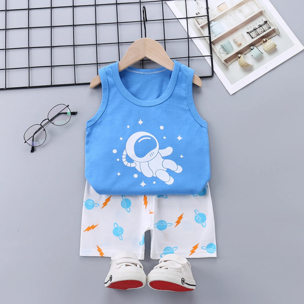 2025 New Summer Children Clothing Set Boys Girls Sleeveless Shorts Children's Suspenders Baby Vest set Kids Clothes