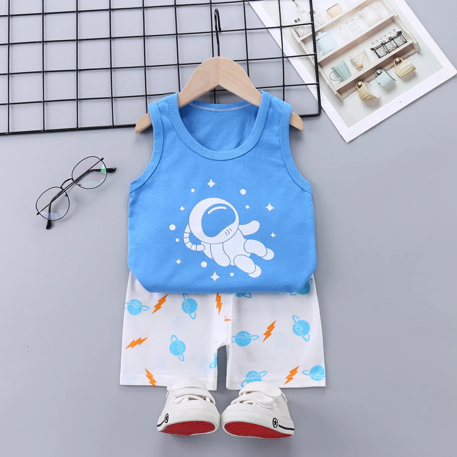 2025 New Summer Children Clothing Set Boys Girls Sleeveless Shorts Children's Suspenders Baby Vest set Kids Clothes