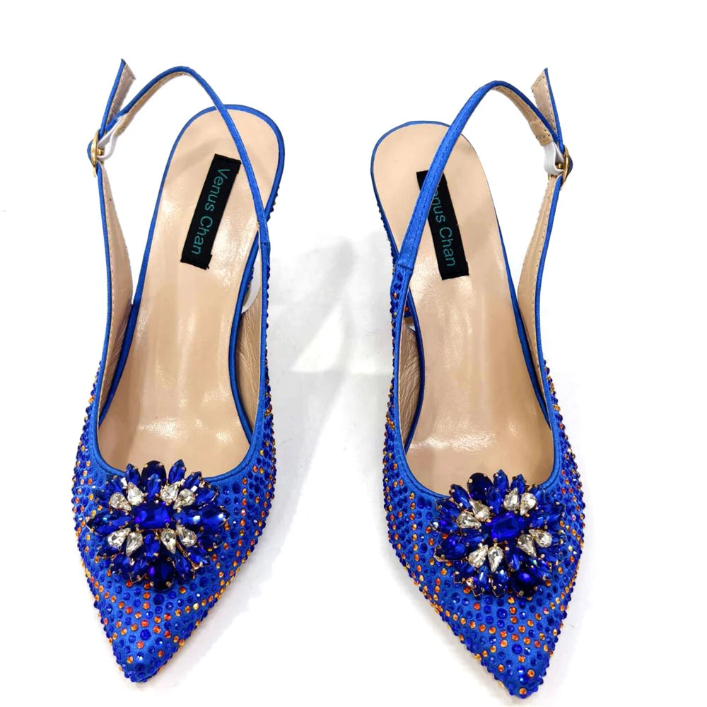 Venus Chan Nigerian Women Heel Party Ladies Italian Design Shoes And Bag Set Decorated with Rhinestone Handbag Wedding Party