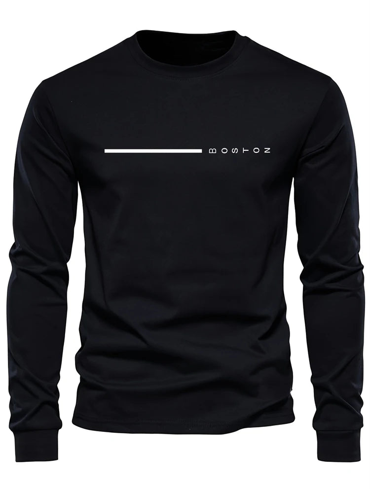 Men's Spring And Fall Fashion Casual Long-sleeved T-shirt Loose PARIS Letters Printed Pullover Round Neck Long Sleeve Sweatshirt