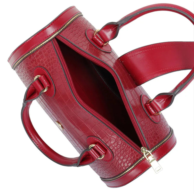 Classic Retro Women's Shoulder Bag Boston Handbag Crocodile Embossed Crossbody Letter Decoration High Quality Top Handle Bag