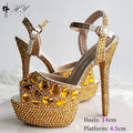 Fashion Diamond Wedding Shoes Ladies 14cm Heels Open-toed High-heeled Waterproof Platform Party Shoes Women