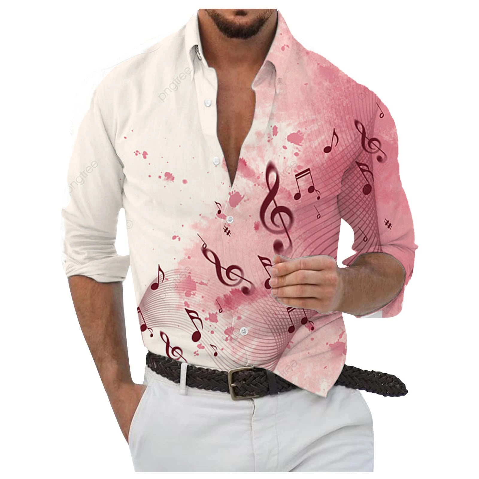 Men's Button Up Shirt Music Notes Collar 3D Print Daily Vacation Long Sleeve Print Clothing Apparel Hawaiian Casual Beach