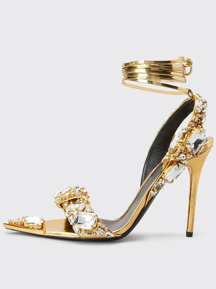 New Sandals Women High-Heeled Rhinestone Wedding Shoes Women Pointed Toe Sandalias Female High Heels sandalias de las mujeres