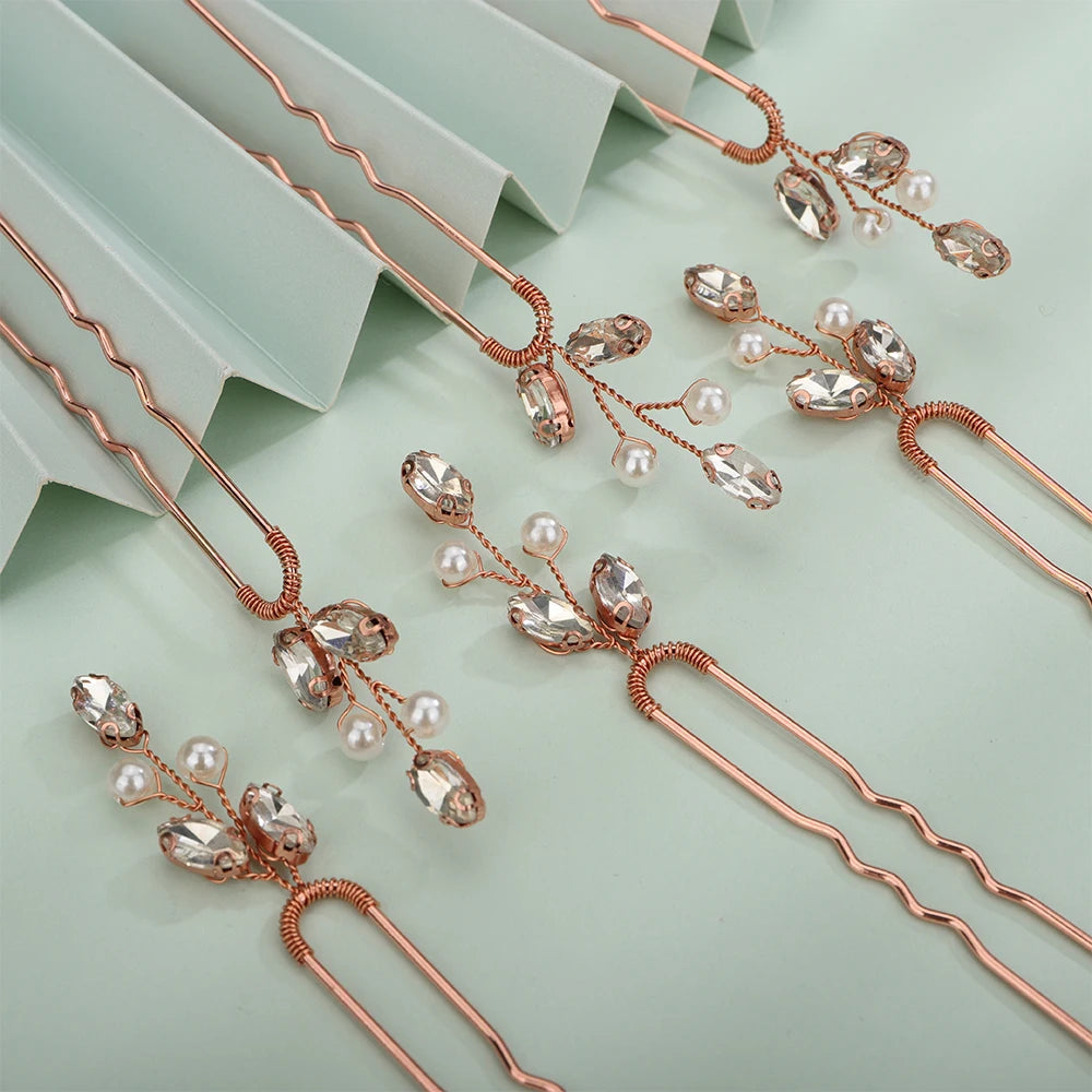 Silver Rhinestone Hairpins for Wedding Hair Accessories Women Handmade Gold Pearl Bridal Hair Pins Simple Trendy Headpiece Tiara