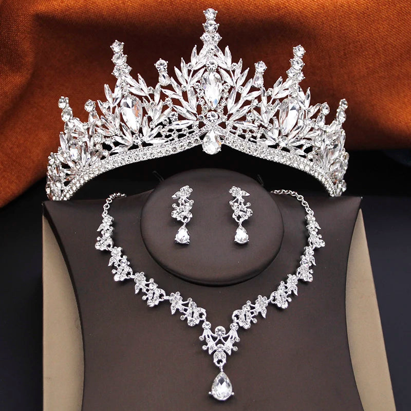 12 Color Bridal Jewelry Sets for Women Wedding Crown Girls Tiaras and Necklace Earrings Bride Party Costume Jewelry Accessories
