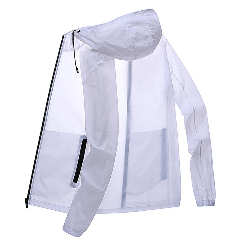 Men Summer Sunscreen Coat Hooded Thin Anti-UV Zipper Closure Solid Color Sunshade Long Sleeves Plus Size Fishing Men Summer Jack