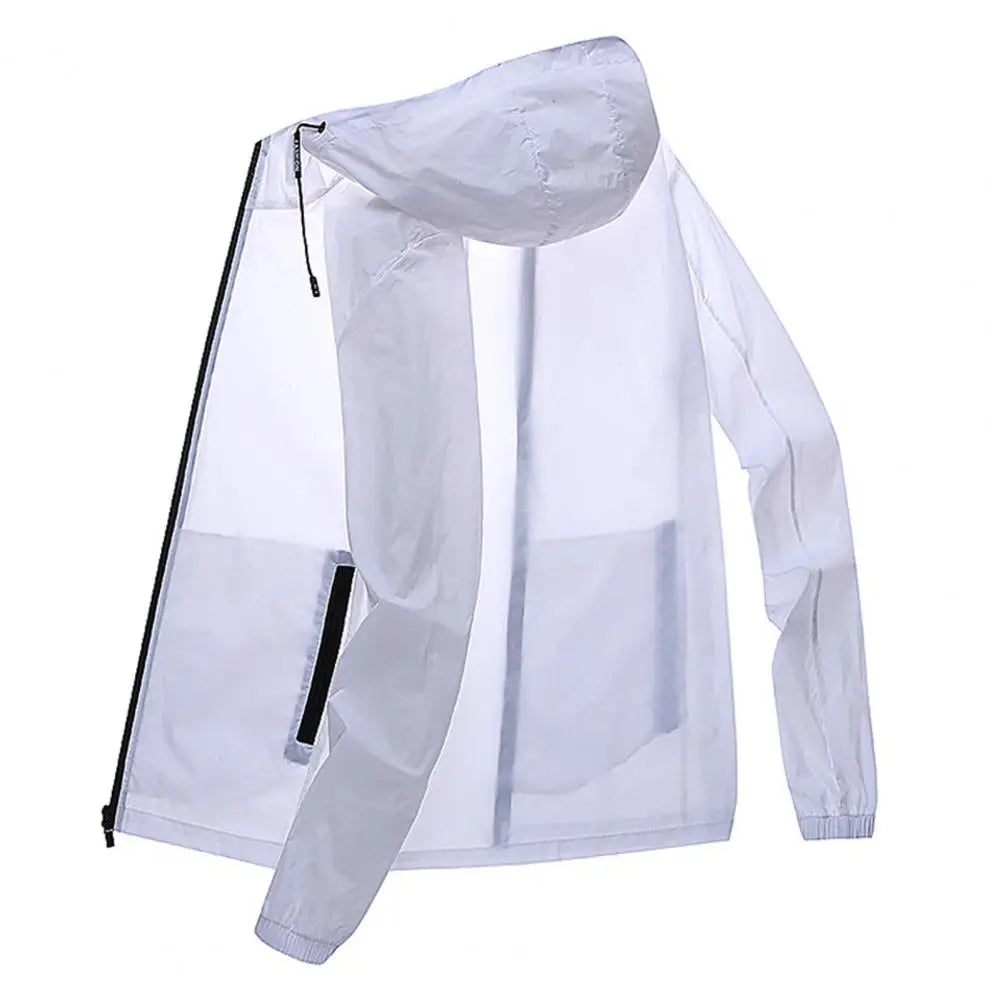 Men Summer Sunscreen Coat Hooded Thin Anti-UV Zipper Closure Solid Color Sunshade Long Sleeves Plus Size Fishing Men Summer Jack