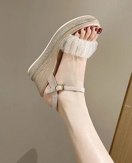 Sandals for Women Wedges Heel Rhinestones Woman Shoes Anti Slip Hot 2025 Luxury Vip Comfort Sandal Comfortable and Elegant Shoe